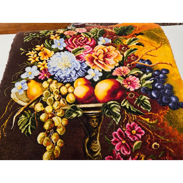 Textile Vintage Persian Tabriz Pictorial Rug, Hand-Knotted Wool & Silk, Fruit & Flowers, Red & Yellow, 2x3 For Sale - Image 7 of 11