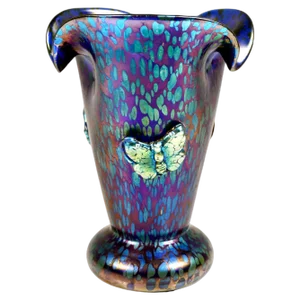 Art Nouveau Cobalt Vase with Butterflies from Loetz Glass, 1900s