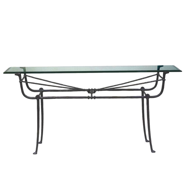 Metal Giacometti Style Patinated-Metal and Glass Console Table For Sale - Image 7 of 7