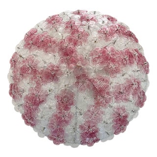 Venetian Transparent and Ametista Flowers Murano Glass Flush Mount in Barovier Style by Simoeng For Sale