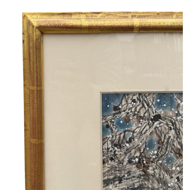 Chinese Late 20th Century Original Chinese Watercolor Winter Landscape Painting, Framed For Sale - Image 3 of 6