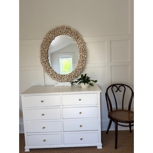 Cream Coastal Oly Studio Oval Shell Mirror For Sale - Image 8 of 9
