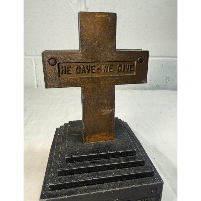 Religious Vintage "Our Daily Love Gift" He Gave We Gave Metal Religious Cross Still Bank For Sale - Image 3 of 10