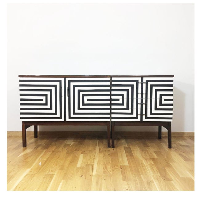 Polish Modular Sideboard with Op Art Motif in Glass, 1970, Set of 2 For Sale - Image 11 of 18