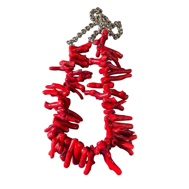 Vintage Natural Red Coral Branch Necklace W/Silver Chain For Sale In New York - Image 6 of 12