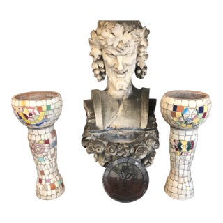 1950s Vintage Mosaic Style Old Pots With Base Stand- A Pair For Sale