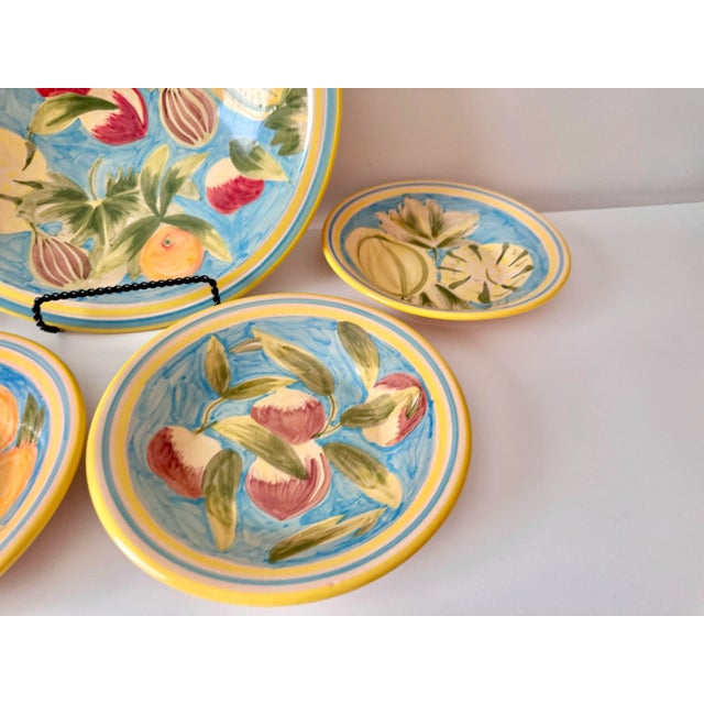 Blue Late 20th Century Hand Painted Vegetable 5 Piece Ceramic Serving Bowl Set For Sale - Image 8 of 10