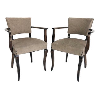 French Art Deco Beech Wood Armchairs by Jean Pascaud, Two Pairs Available C1940s For Sale
