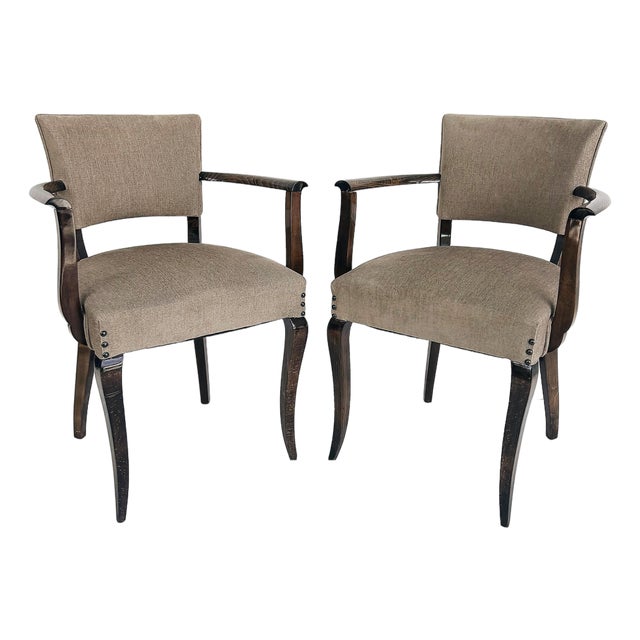 French Art Deco Beech Wood Armchairs by Jean Pascaud, Two Pairs Available C1940s For Sale
