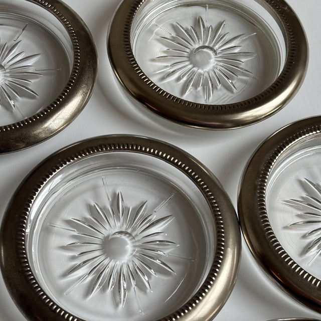 1970s Italian Silverplate & Crystal Starburst Coasters — Set of 6 For Sale In Baltimore - Image 6 of 12