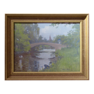 David P. Curtis Landscape With Bridge C. 1980 Painting