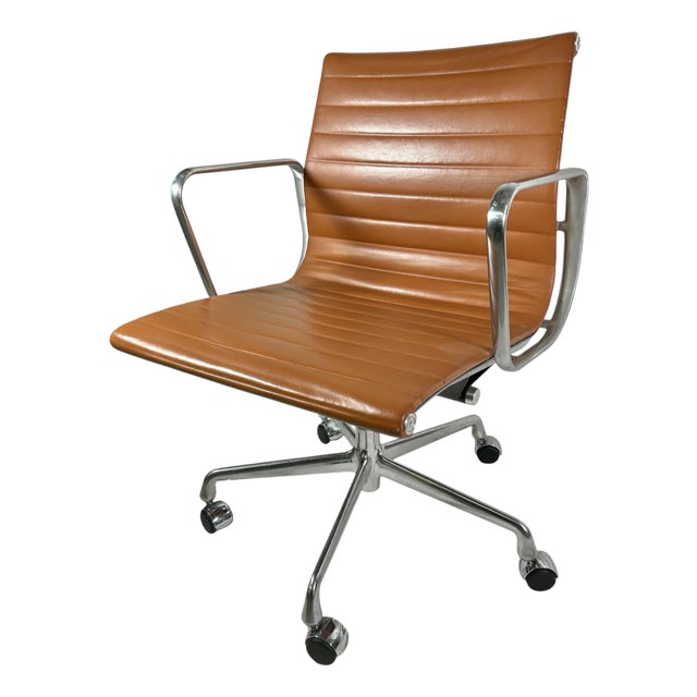 Herman Miller Eames Aluminum Group Office Chair in Caramel Leather For Sale