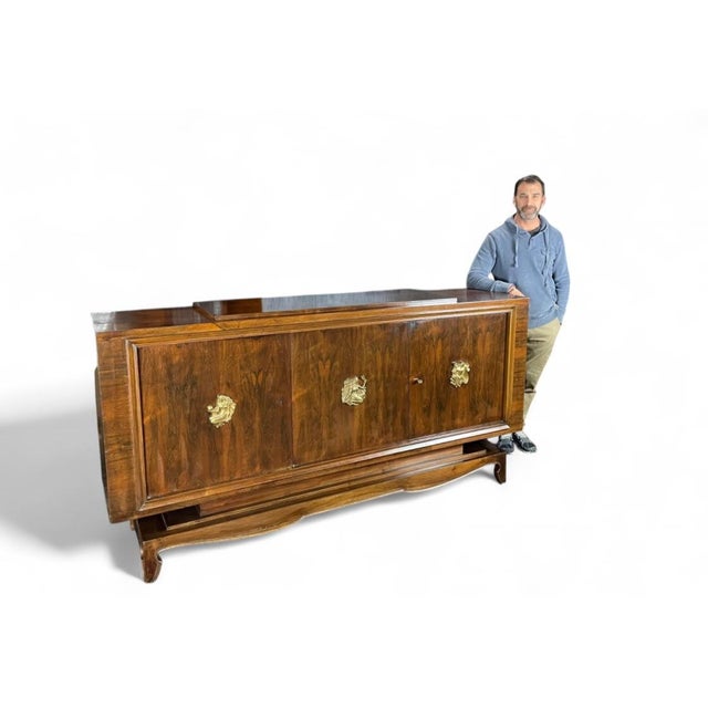 Early 20th Century French Art Deco Brazilian Rosewood Credenza, in the Manner of Jules Leleu For Sale - Image 4 of 9
