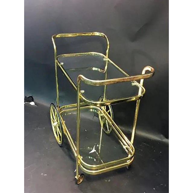 Modern Brass Tone Milo Baughman Style Bar Cart For Sale - Image 4 of 7