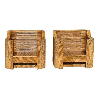 Vintage 1970's Gabriella Crespi Style Split Reed Bamboo Chairs - a Pair For Sale