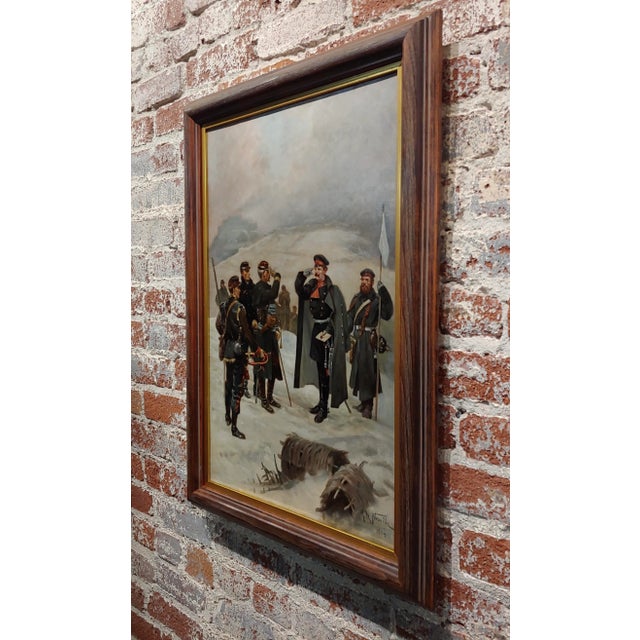 Blue Alphonse De Neuville -French & Prussian Army Saluting-Oil Painting For Sale - Image 8 of 9
