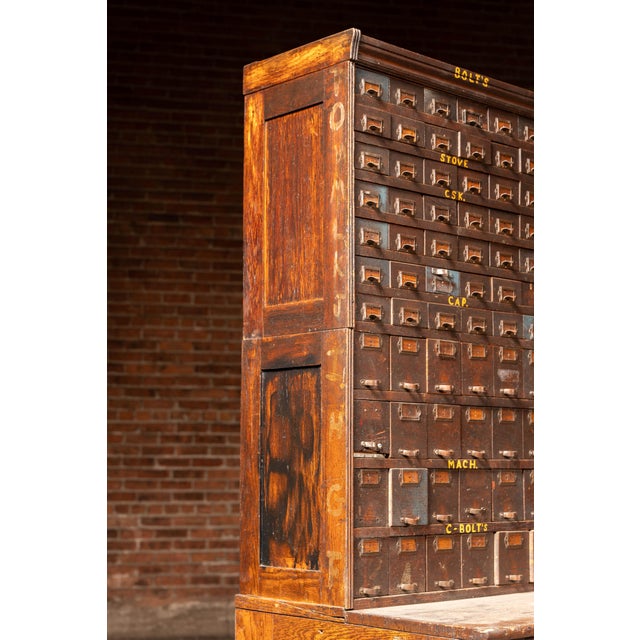 Early 20th Century Antique Monumental Industrial Hardware & Parts Cabinet For Sale - Image 5 of 11