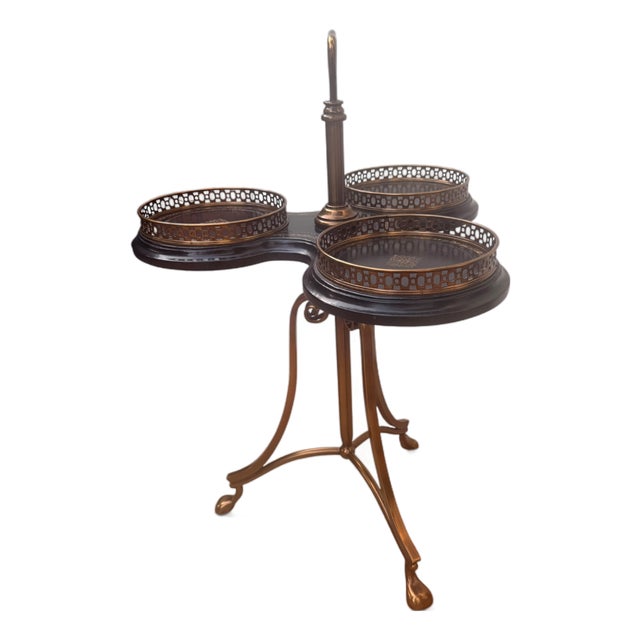 Vintage Maitland-Smith Trefold Tooled Leather & Brass Side Table For Sale