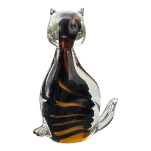 1960s Striped Art Glass Cat Attributed to Murano