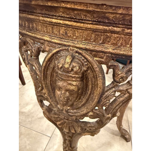 Late 19th Century Late 19th Century Gilt Cast Iron Table With Marquetry Top For Sale - Image 5 of 11