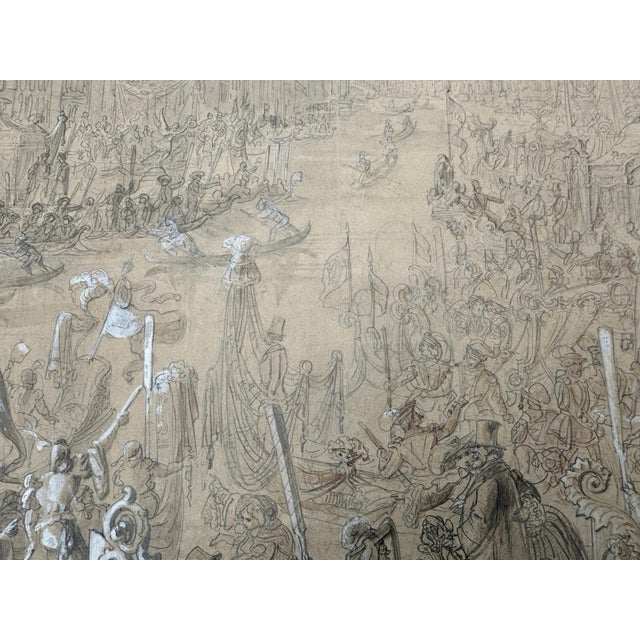 Venice Regatta, Figurative Composition, Drawing, Framed For Sale - Image 6 of 13