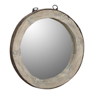 Antique Indian Bleached Teakwood “Wagon Wheel” Round Mirror For Sale
