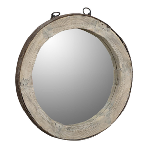 Antique Indian Bleached Teakwood “Wagon Wheel” Round Mirror