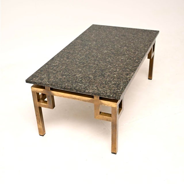 Mid-Century Modern Vintage French Brass and Marble Coffee Table, 1960 For Sale - Image 3 of 9
