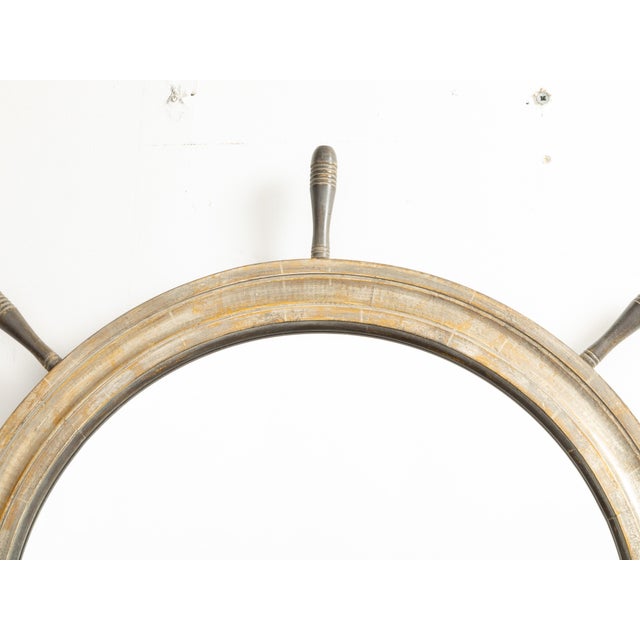 English Midcentury Period Ship Wheel Shaped Mirror with Distressed Patina For Sale - Image 4 of 7