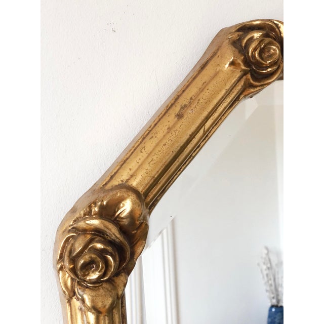 Gold Vintage Octagonal Giltwood Bevelled Mirror With Rose Accents For Sale - Image 8 of 9