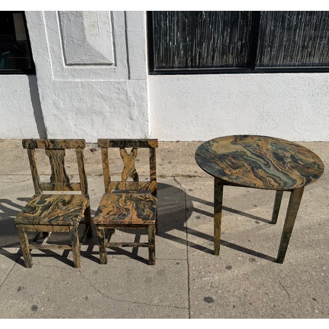 Mid-Century Modern Vintage Marble Paper Kids Table and Chair Set For Sale - Image 3 of 12