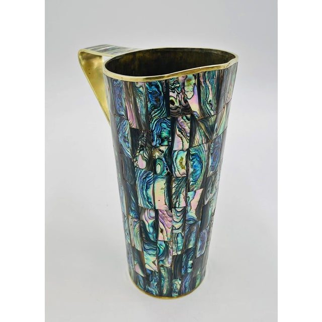 1960s Los Castillo Taxco Abalone Shell & Brass Pitcher, Mexican Modern For Sale - Image 11 of 18