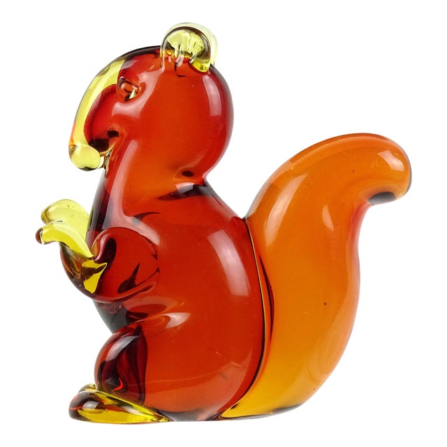 Murano Seguso Vintage Sommerso Orange Red Yellow Italian Art Glass Mid Century Squirrel Figurine For Sale