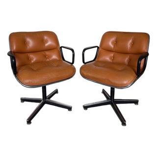 Vintage Camel Leather Executive Chairs by Charles Pollock for Knoll, 1970s, Set of 2 For Sale