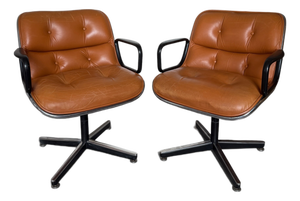 Vintage Camel Leather Executive Chairs by Charles Pollock for Knoll, 1970s, Set of 2