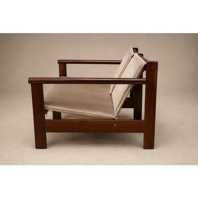 Michel Arnoult “Ouro Preto” Modular Loveseat / Pair of Open-Arm Lounge Chairs in Imbuia, Brazil, 1960s — Convertible Two-in-One Design For Sale - Image 18 of 18