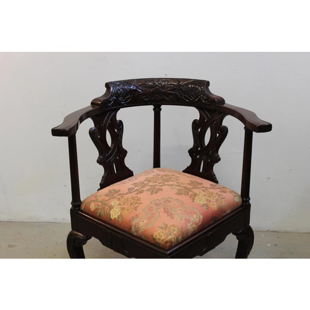 Mid 20th Century Mid 20th Century Chippendale Style Carved Mahogany Corner Chair For Sale - Image 5 of 5
