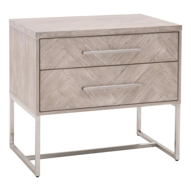 Mosaic 2-Drawer Nightstand, Grey & Brushed Stainless Steel For Sale In Los Angeles - Image 6 of 9