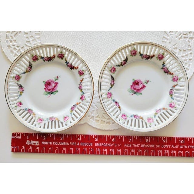 1950s Pair of Vintage Pastry Dish Bavaria Germany Reticulated Small Plates Berry~Dessert~Saucer Decorative Plates, Wall Hanging Fine China 4.75 For Sale - Image 5 of 7