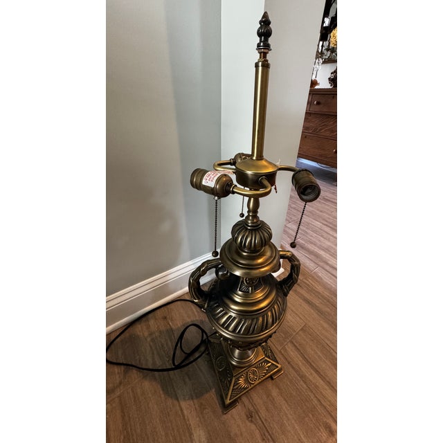 Vintage Rose Petal Tiffany Style Table Lamp With Brass Base For Sale - Image 13 of 16