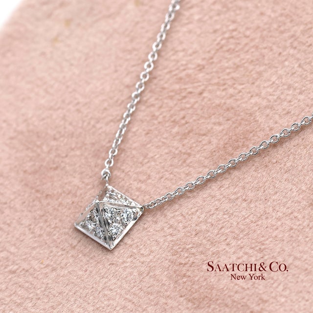 White 18k(750) White Gold Natural Diamond Square Shape Pendant Necklace With Chain For Sale - Image 8 of 12