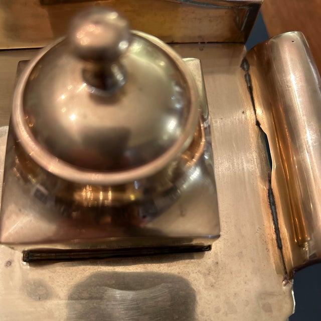 Vintage Mid 20th Century Solid Brass Double Desktop Ink Well For Sale - Image 12 of 12