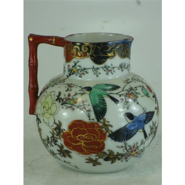 Japanese Antique Japanese Satsuma Pitcher Hand Panted Bird Floral 1800's Signed For Sale - Image 3 of 12