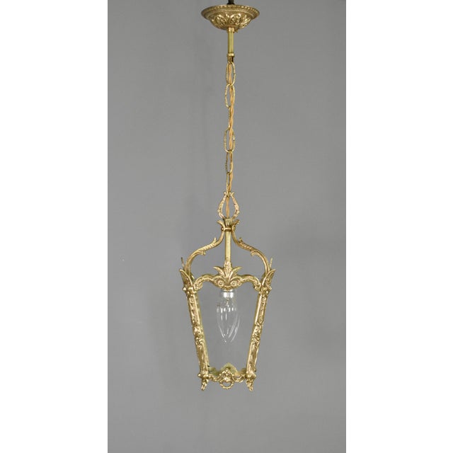 Louis XVI Style Brass Hanging Lantern, 1920s For Sale - Image 4 of 16