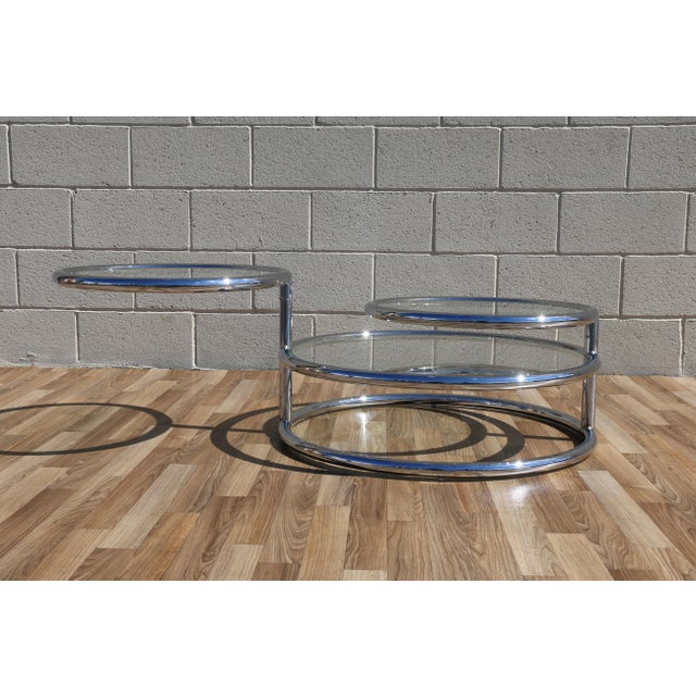 Chrome 1970s Italian Chrome Swivel Coffee Table With Glass Tops For Sale - Image 8 of 18