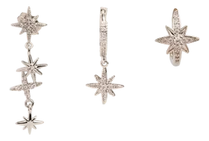 Celestial Trinity Silver & Diamond Earring Set
