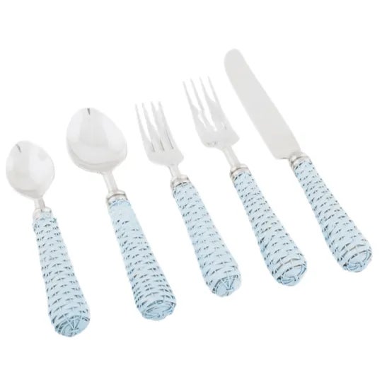 Coastal Soft Blue Wicker Flatware, Five-Piece Set For Sale - Image 3 of 3