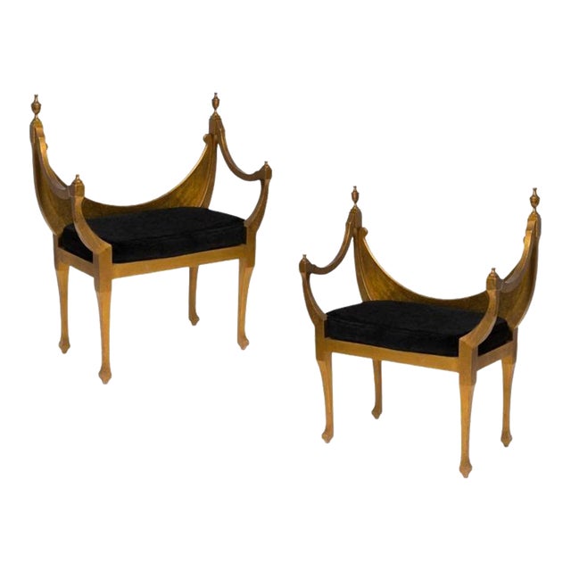 Italian Neoclassical Style Gold Leaf Benches - A Pair For Sale