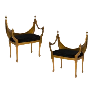 Italian Neoclassical Style Gold Leaf Benches - A Pair