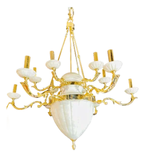 1950s Hollywood Regency Style Alabaster Chandelier Having 12 Lights
